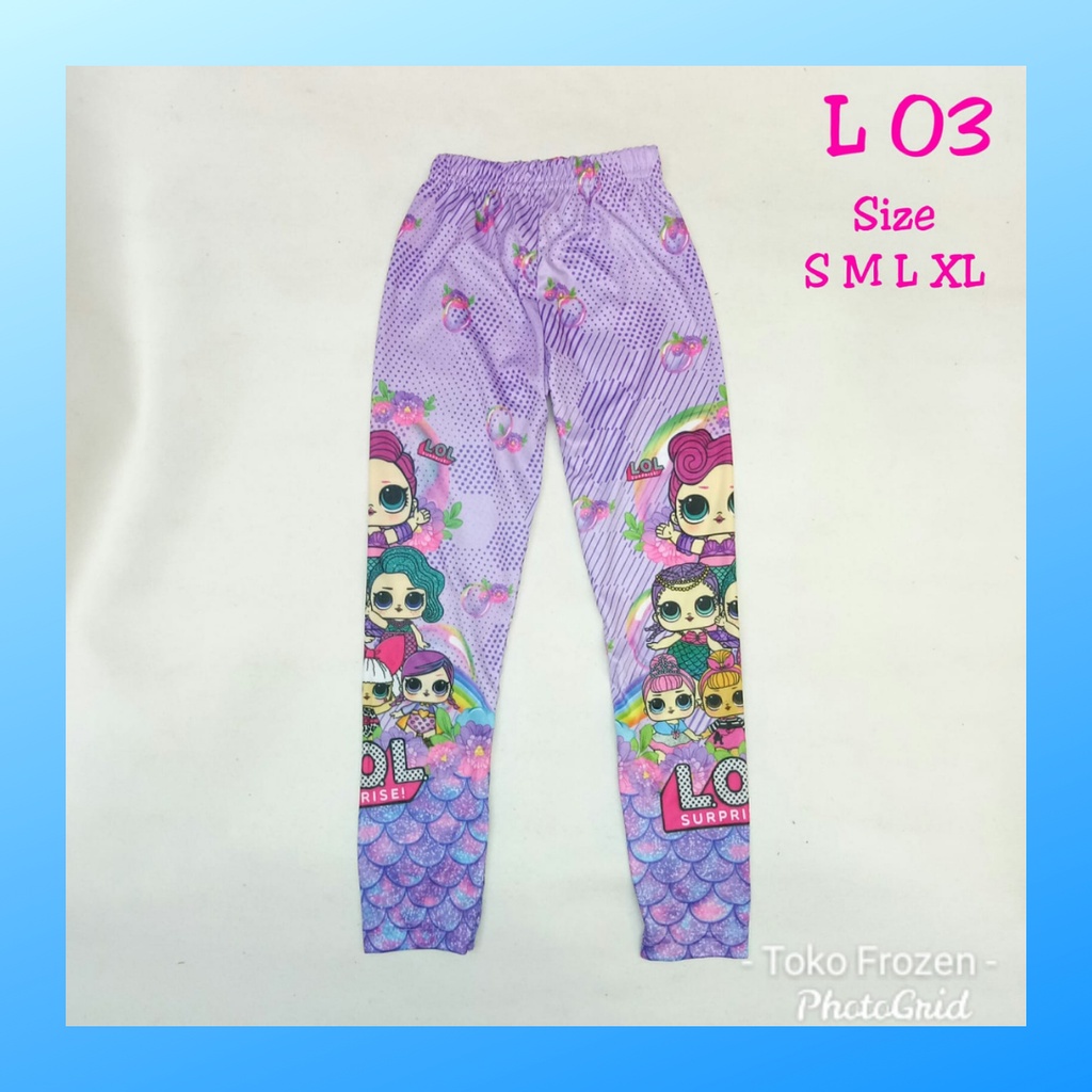 Celana legging anak perempuan outfit long pants girl kostum leging panjang karakter strech pakaian bawahan olahraga renang apparel sport casual sepeda compression suit base layer lari LOL L03