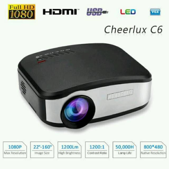 Mini Projector Cheerlux C6 Led 1200 Lumens TV Tuner Mini Proyektor Cheerlux C6 Versi TERBARU 2017