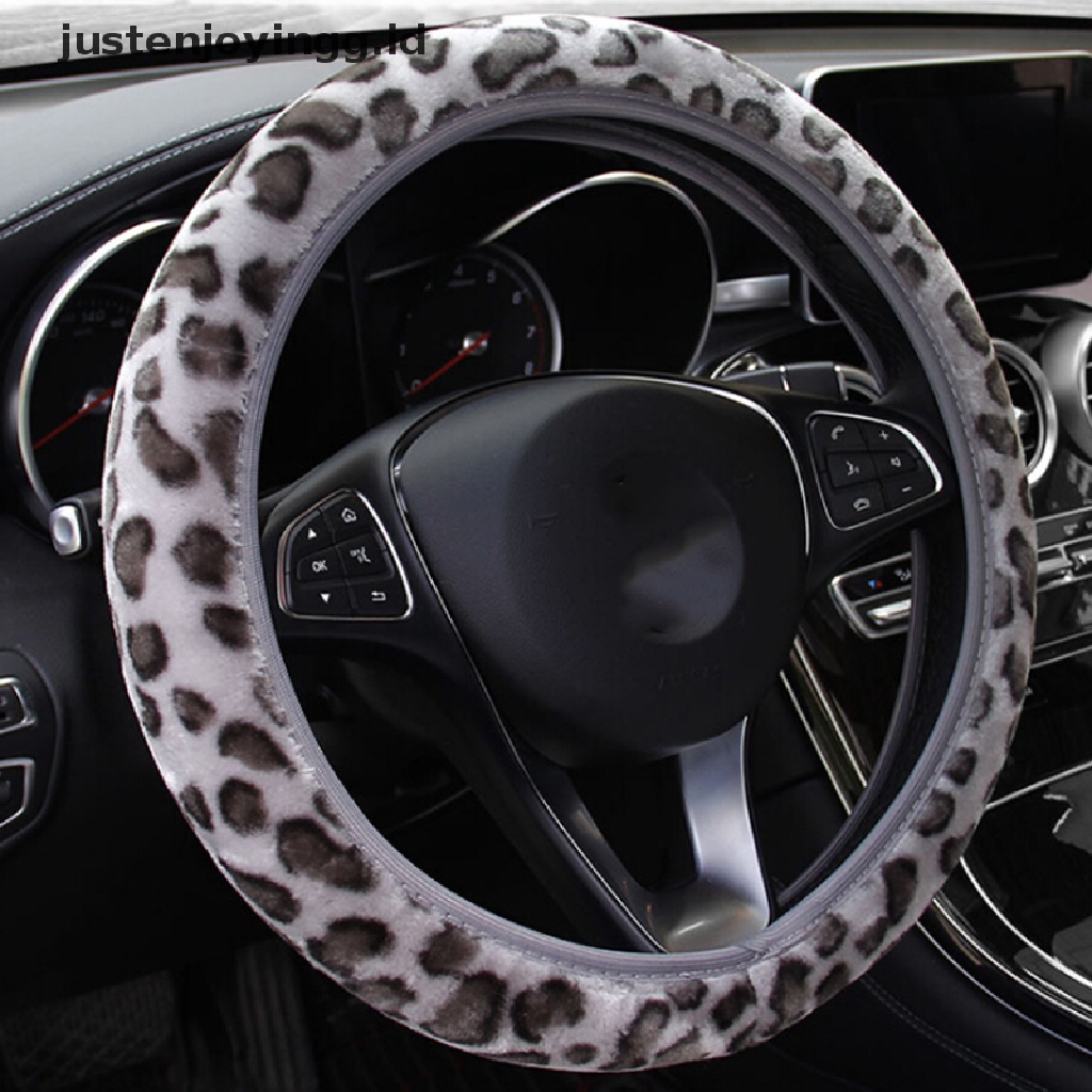 3pcs / Set Sarung Setir Mobil Motif Leopard Bahan Plush Untuk Musim Dingin