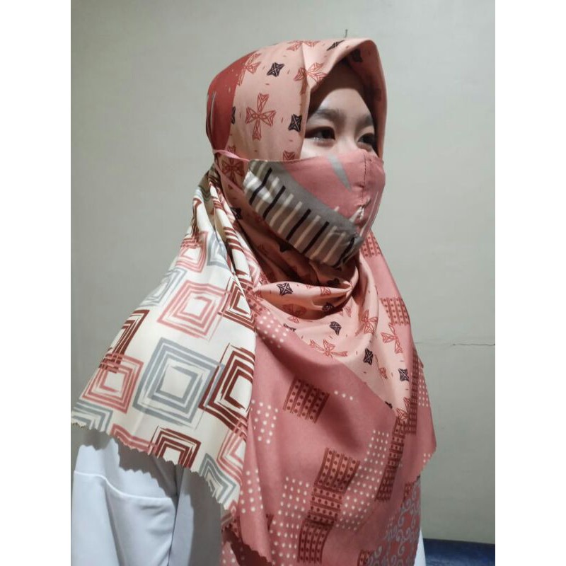 Hijab Umama Segi-empat + Masker Voal Miracle Print Jilbab Original Motif Premium Scraft