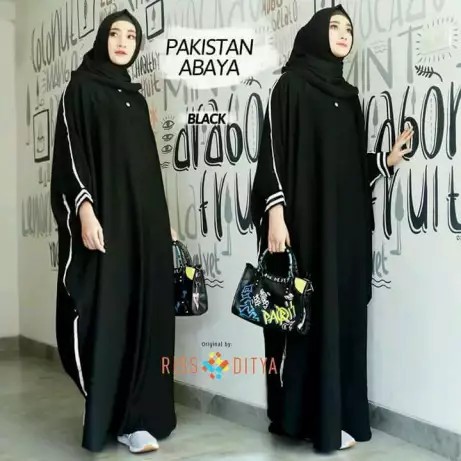ABAYA FATIMAH LIST HITAM POLOS,EXCLUSIVE DUBAI ARAB TURKEY KEKINIAN//ABAYA POLOS ///