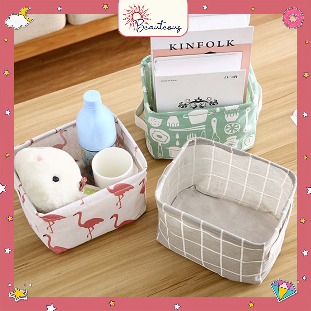 Keranjang Tempat Kosmetik Desktop Storage Multifungsi Organizer Box Kecil Lipat Motif Lucu