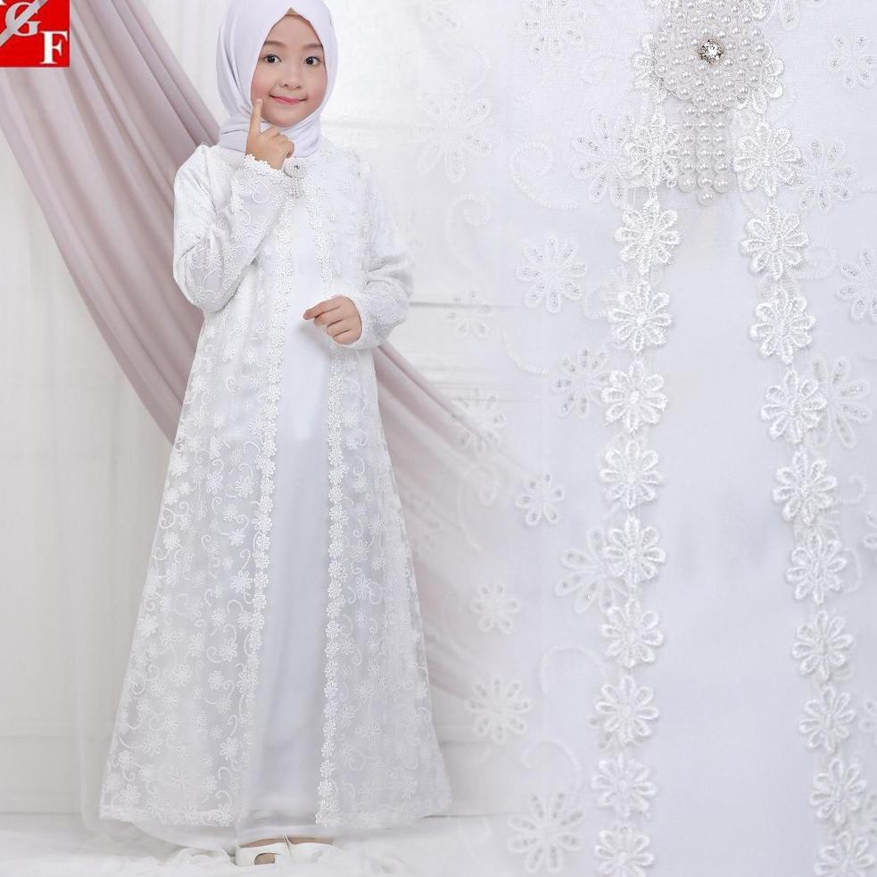 Terjamin SALE AGNES Baju  Gamis  Wanita Brukat Gamis  Putih 