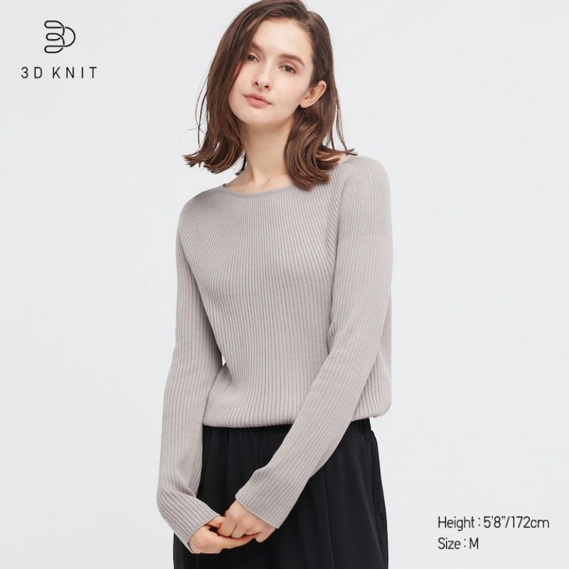 UNIQLO - Sweater Rajut 3D Rib Boat Neck Lengan Panjang, SALE