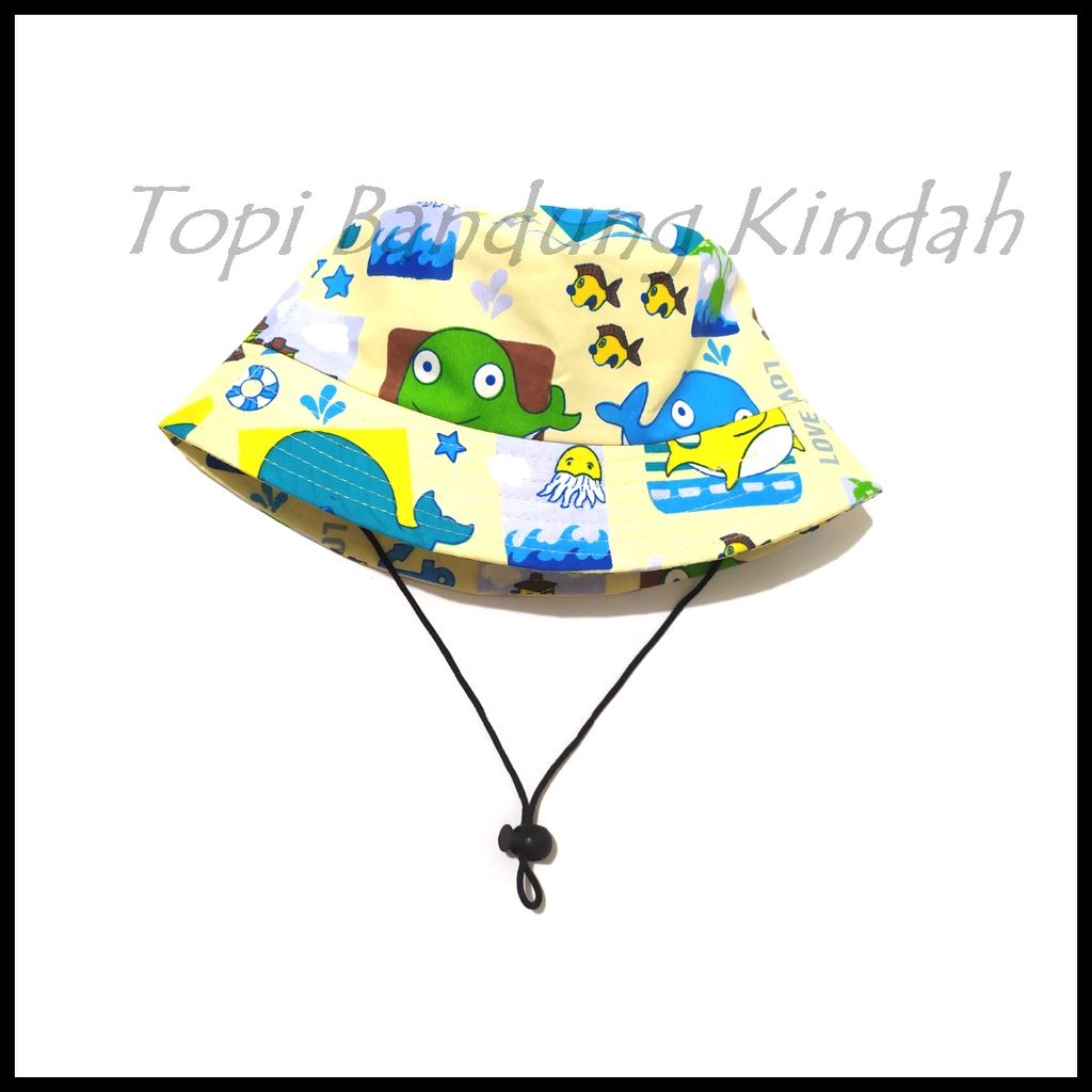 bucket hat anak perempuan laki laki ada tali - bucket rimba anak motif lucu - topi anak cowok cewek-kuning 1