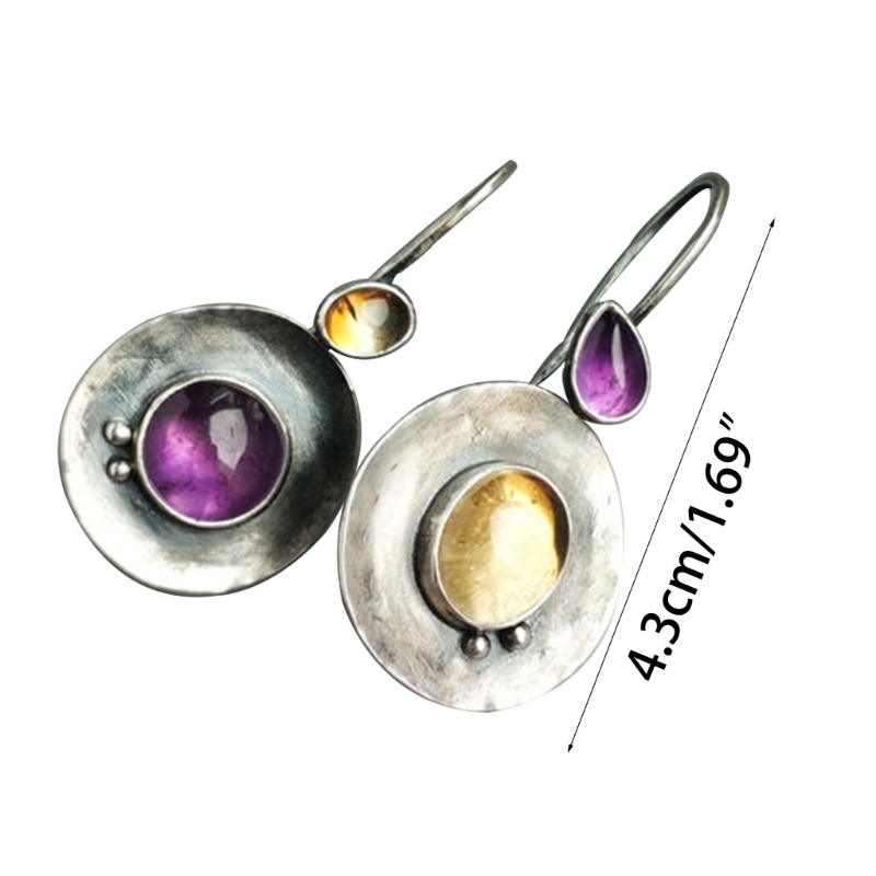 Anting Menjuntai Desain Batu Kristal Tribal Warna Silver Gaya Vintage Untuk Wanita