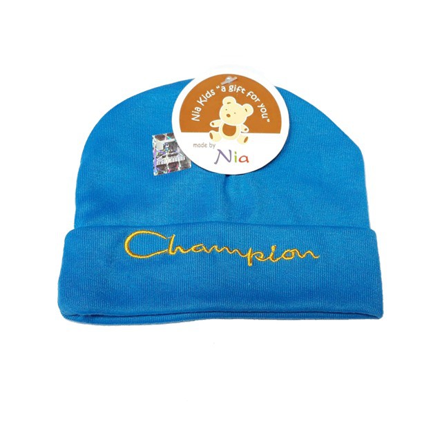 Promo !! TOPI BAYI NIA Y4 - TOPI BAYI POLOS BORDIR CHAMPION USIA 0-6 BULAN