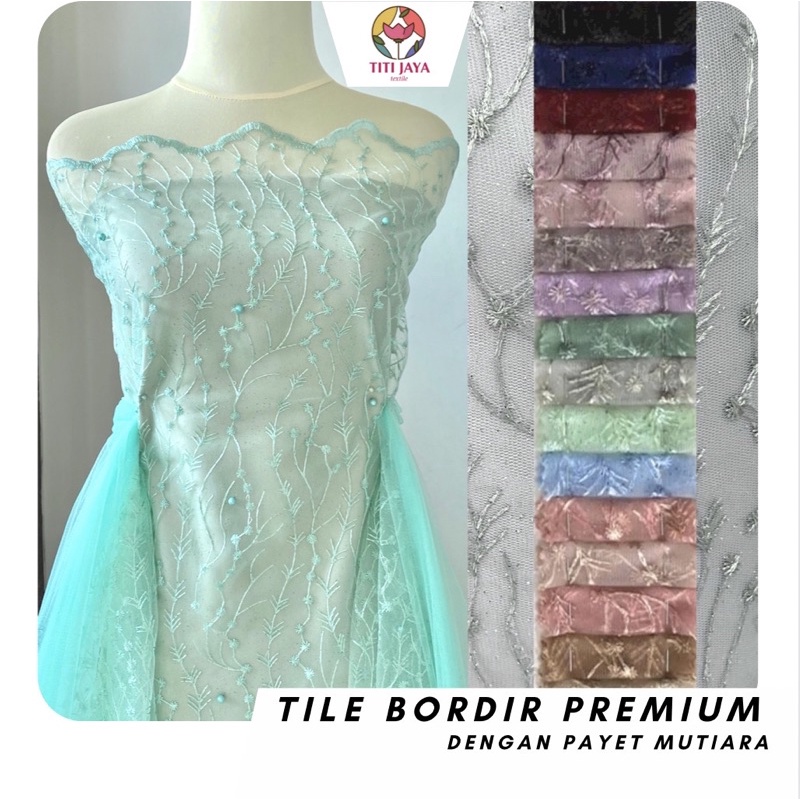 BARU! TILE BORDIR GLITTER MOTIF AKAR SULUR SPIDER BUNGA / TULLE GAUN PESTA MEWAH / TILE KEBAYA PESTA