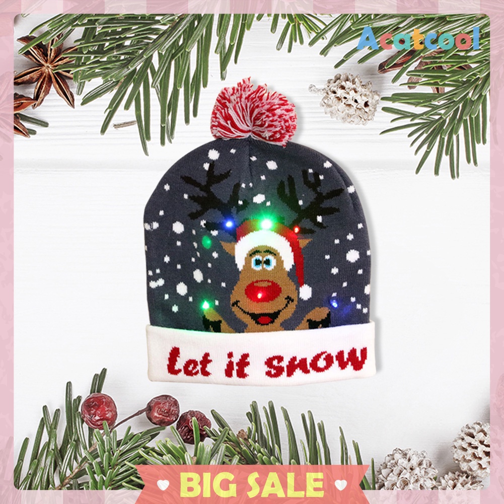 LED Christmas Knitted Hat Glowing Beanie Light-up Cap for New Year Party