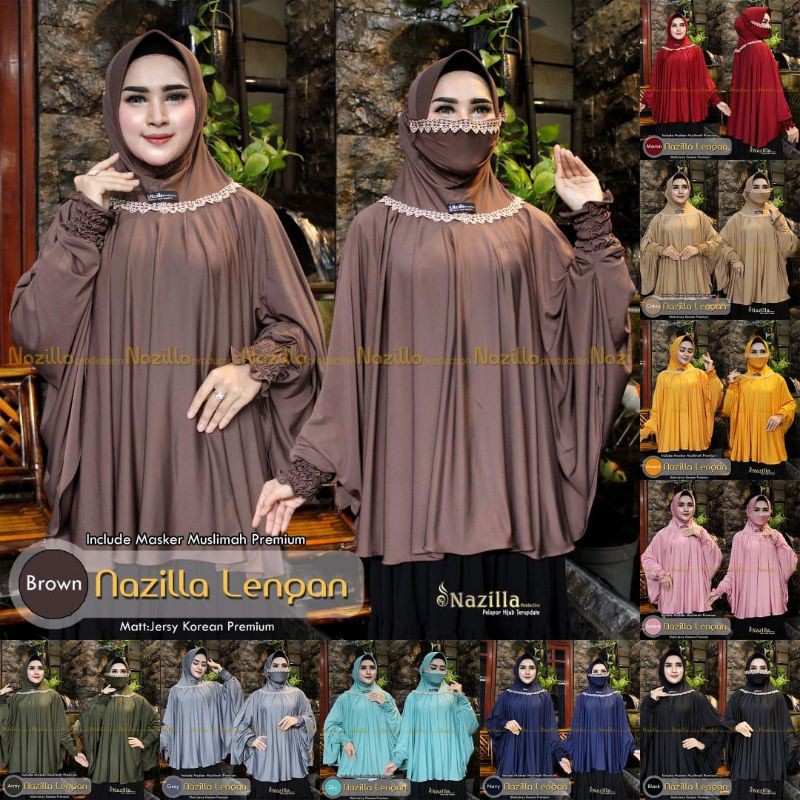 Hijab Khimar Syar'i Nazilla Lengan Include Masker Original Nazilla