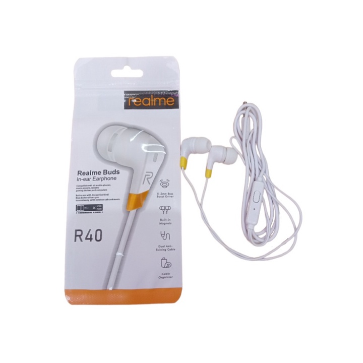 Headset Realme Buds R40 Handsfree Stereo Bass Earphone c1 c2 c3 c11 c15 Headphone + Mic audio jack