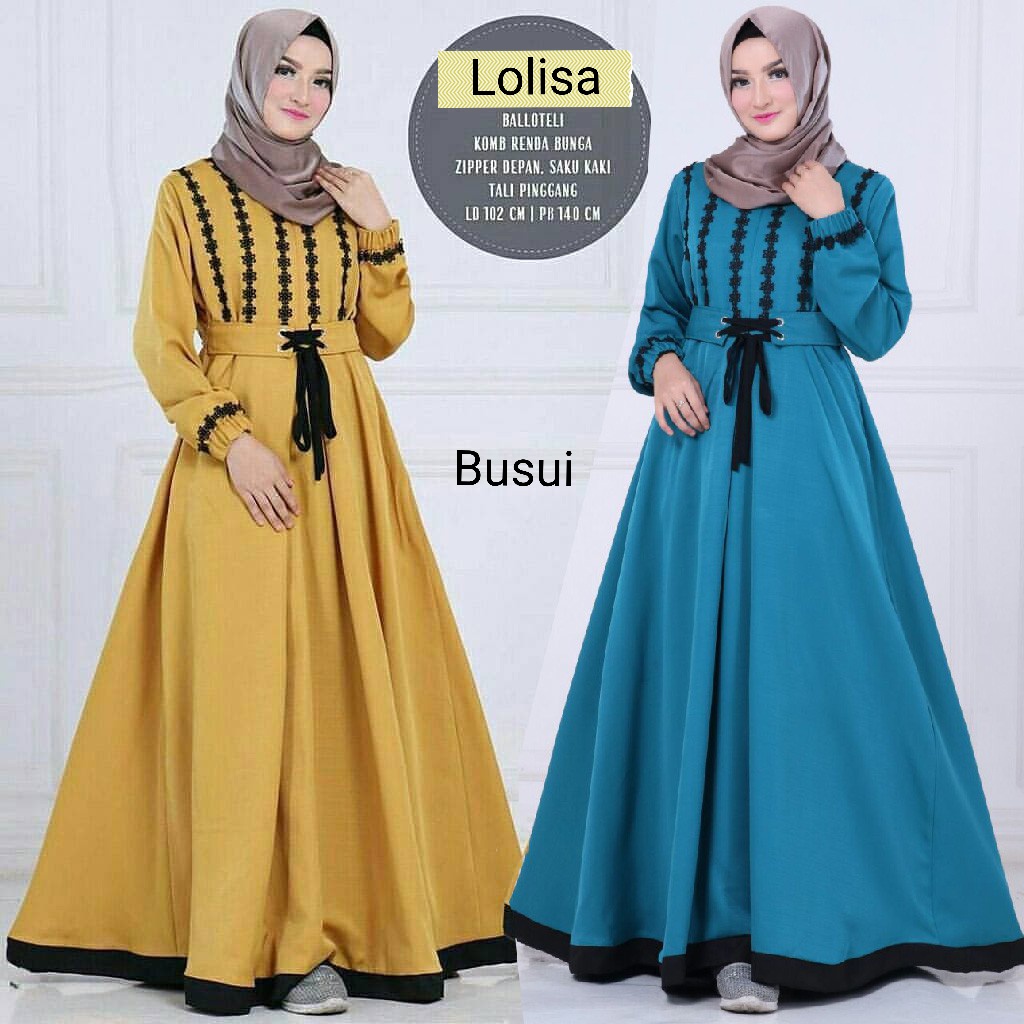 Lolisa - Bisa COD Gamis Baju Dress Brukat Busui Menyusui Renda Bunga Rempel Tali Pita Depan Warna Po