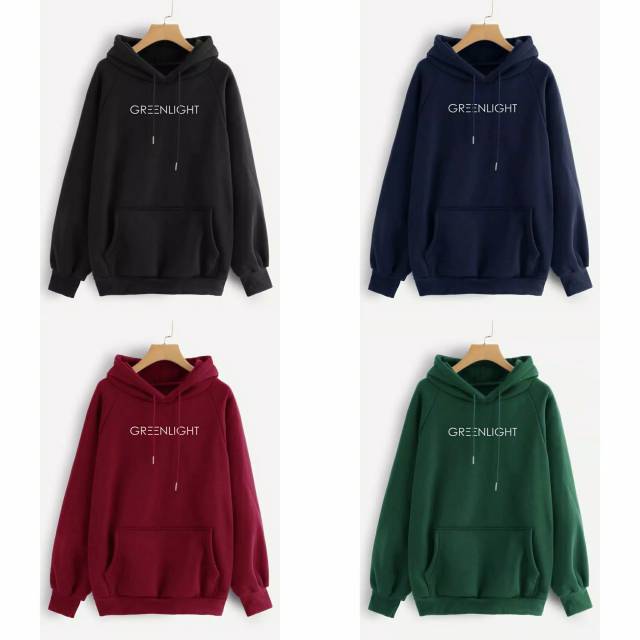 Hoodie Pria Distro Logo Bordir Jaket Wanita Oversize Greenlight Sweater Cewek Cowok XL 4 Warna