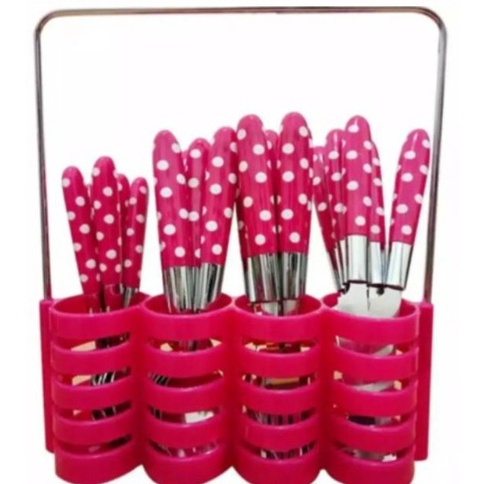 SENDOK POLKADOT GARPU PISAU STAINLESS STEEL 24 PCS FBL