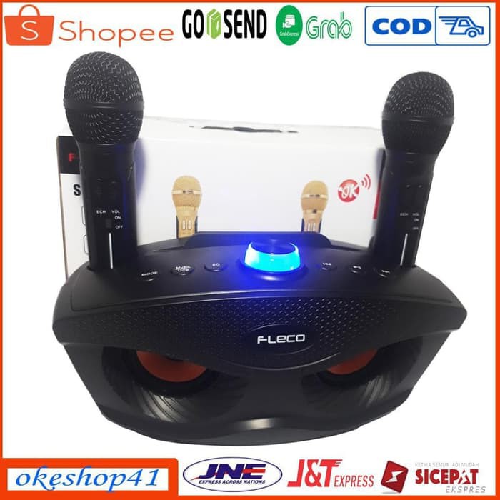 FLECO FL-311 Karaoke Speaker Bluetooth Dengan 2 Microphone Wireless Hitam