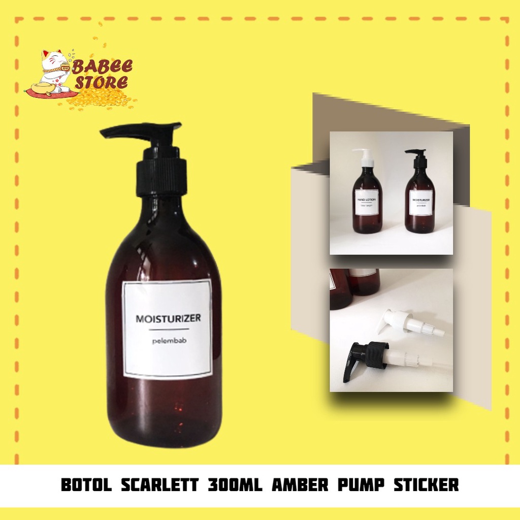 BOTOL SABUN CAIR PUMP LOTION LABEL STICKER AMBER 300ML - BOTOL REFILL SABUN AESTHETIC 300ML AMBER LOTION PUMP