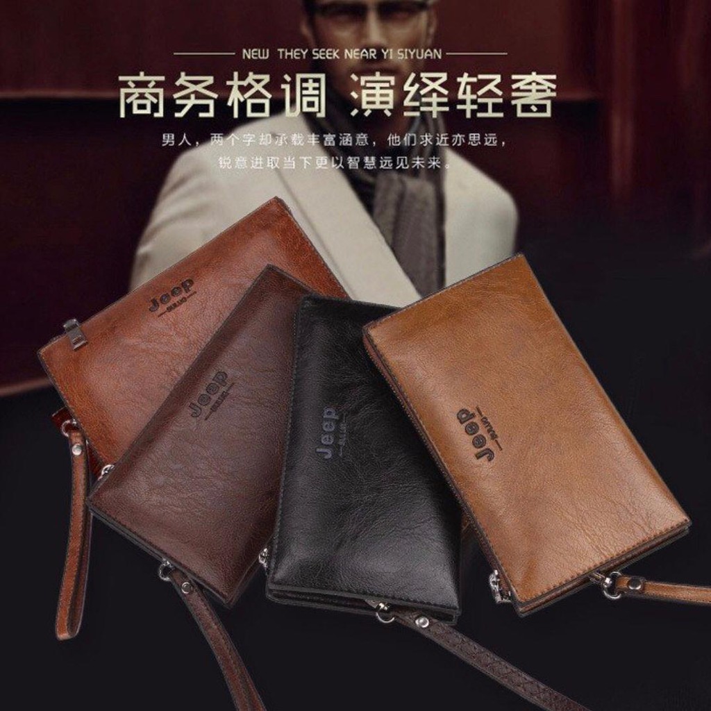 Tas Dompet Tangan Pria Jeep Buluo Kulit Sintetis / Dompet Panjang Classic Jeep Buluo Import