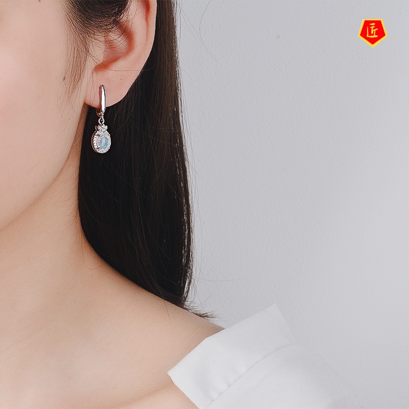 [Ready Stock]Simple Fashion Opal Full Diamond Earrings