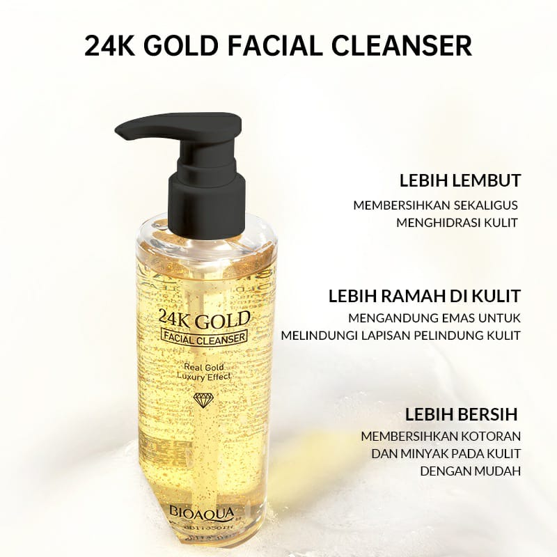 BPOM BIOAQUA 24K Gold Facial Cleanser Gentle Facial Wash 200ml / Sabun Cuci Muka Wanita / BB