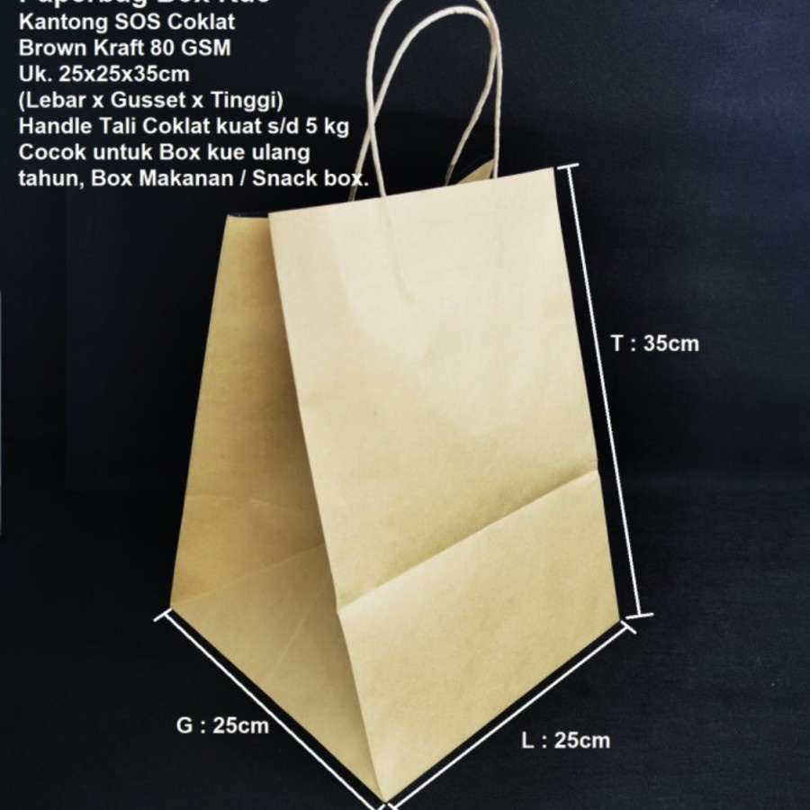 

PB 10pcs Paperbag CakeBox / Bento Box 25x25x35 Coklat Tali