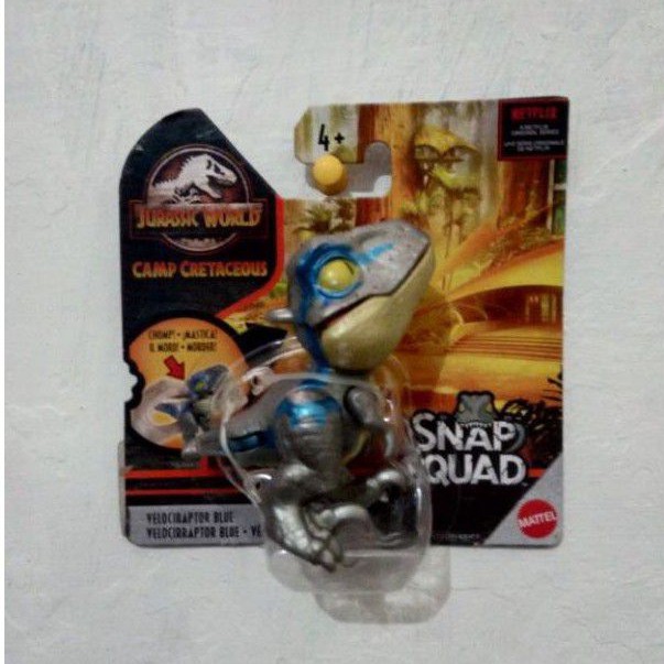 jurassic world snap squad wave 7 velociraptor blue warna metalic terbaru