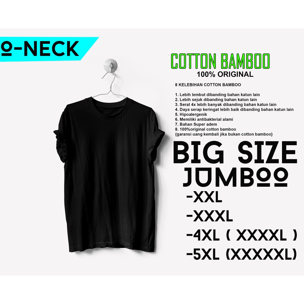 BIG SIZE JUMBO Kaos Baju Polos Katun Bambu 100% Cotton Bamboo PREMIUM