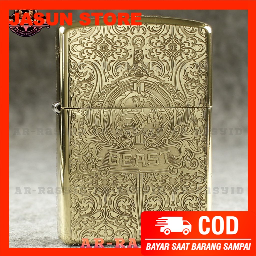 Korek Api Minyak Zippo Gold Ukir Motif Beast 168 3962-15