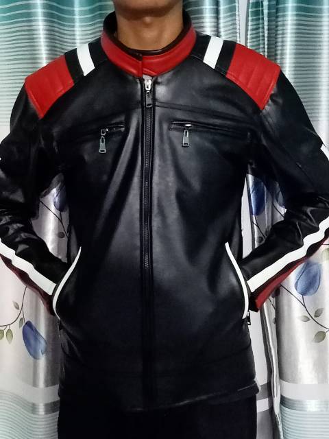 Jaket motor pria semi kulit