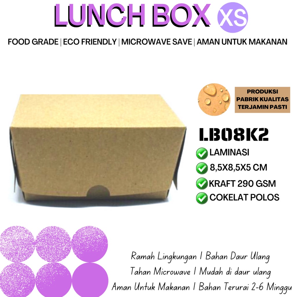 Paper Lunch Box XS Lunch Box Size XS Lunchbox (LB8K2-8.5x8.5x5 Cm)