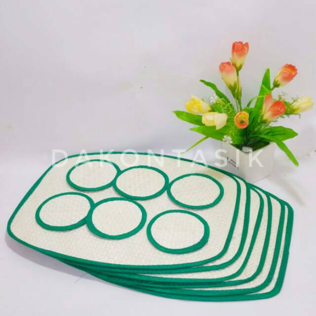 DT-1714 Tatakan/Alas/Baki Untuk Piring Dan Gelas 1 Set Isi 6 alas Piring 6 Gelas.  Bahan Decoupage