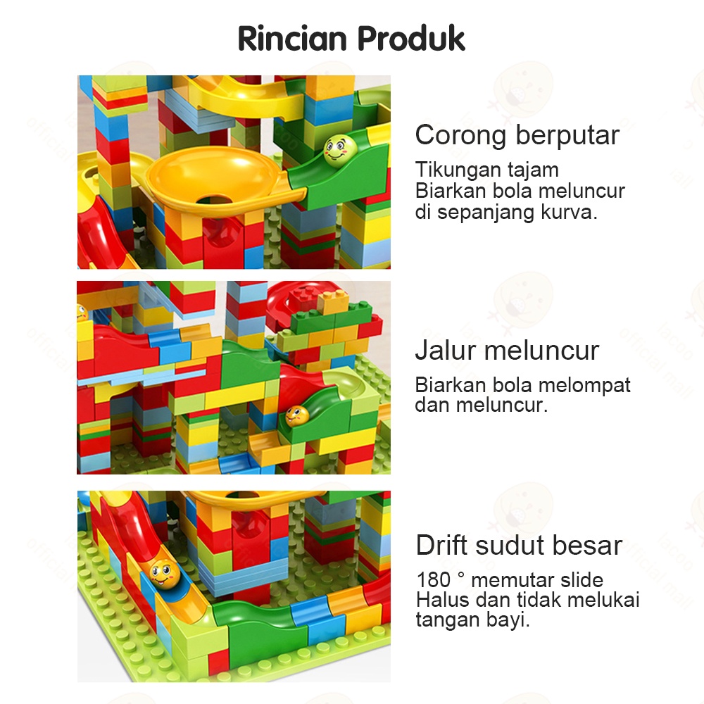 Lacoo Mainan anak 168 pcs DIY Balok susun kecil Building brick Marble run race maze block Small funny blocks mini Track slide ball