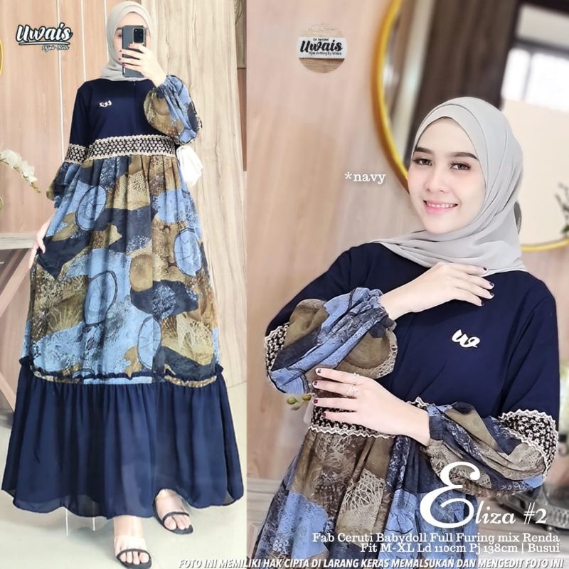 Eliza 2/ Gamis Wanita Terbaru Kekinian / Gamis Elegan / Gamis Premium / Gamis Ceruty babydoll Full F