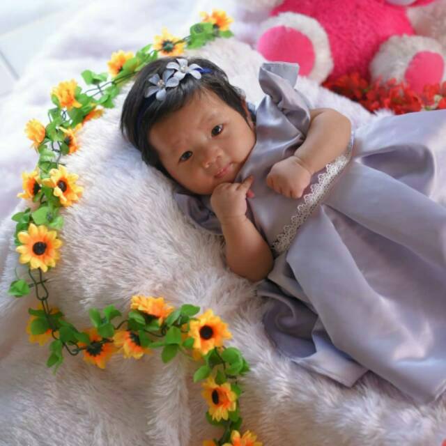 Dress pesta bayi perempuan abu - abu silver