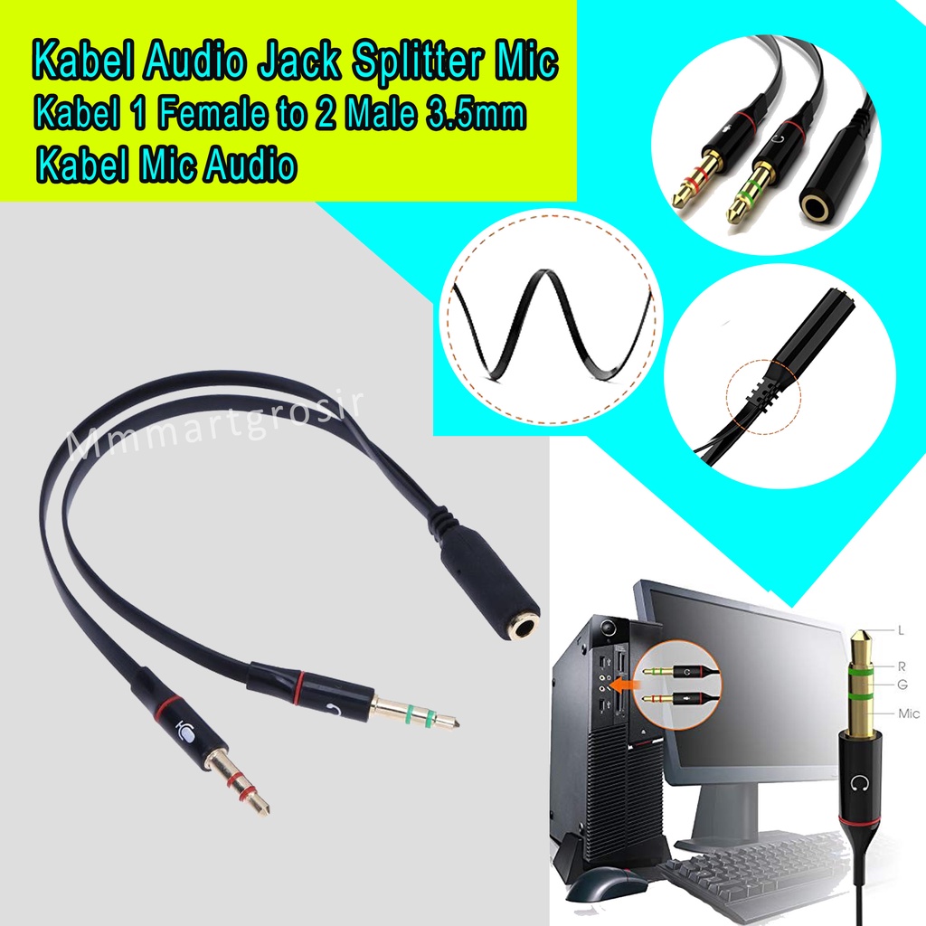 Kabel Audio / Kabel Audio Jack Splitter Mic / Headset 1 Female to 2 Male 3.5mm