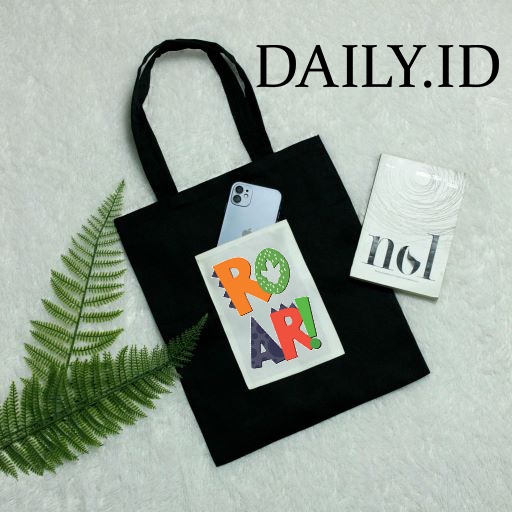 TOTE BAG KANVAS / TOTE BAG HITAM / TOTE BAG ROAR DINO