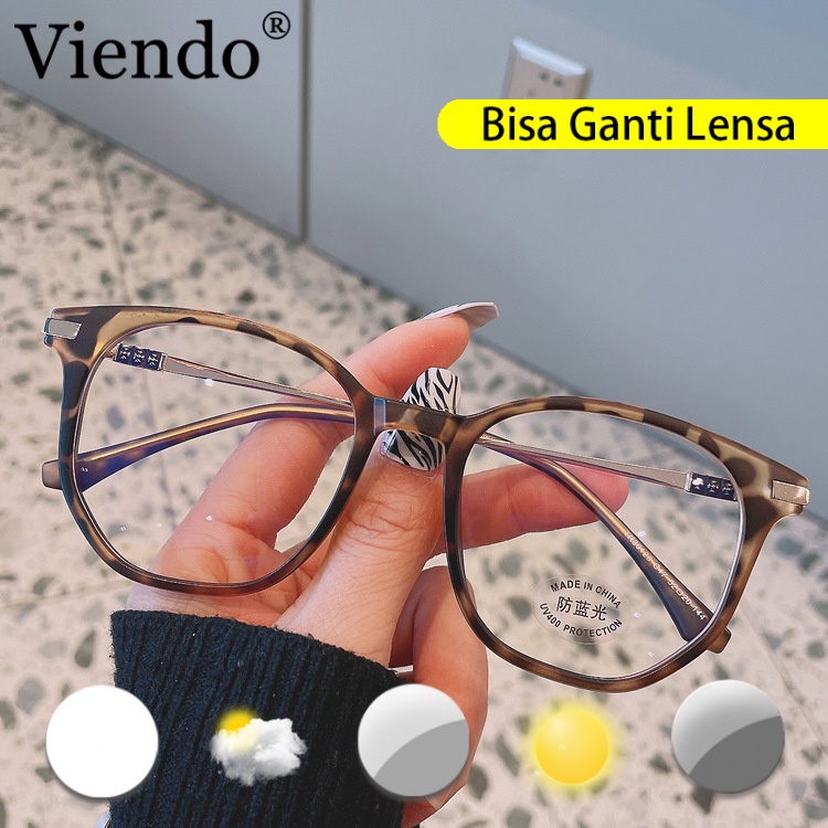 Viendo 2022 Kacamata Photocromic Anti Radiasi Minus Wanita Pria Cowok Baru Korea Terbaru TR90 Frame 