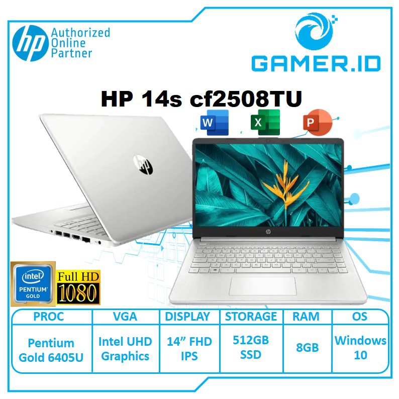 HP 14s cf2508TU - Intel Pentium Gold 6405U 8GB 512GB SSD Win10 14" FHD
