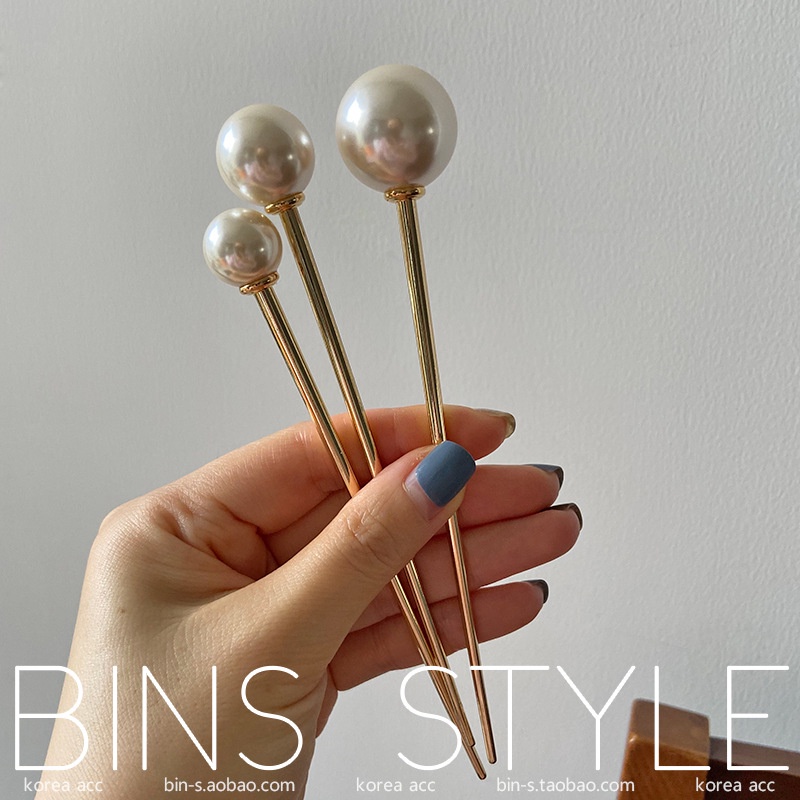 Korean Hair Pins Round Ball Metal Stick Lollipop Shape Cepol Kucir Sanggul Rambut Chinese Hair Bun  Mutiara Tusuk Konde Gold Pearl