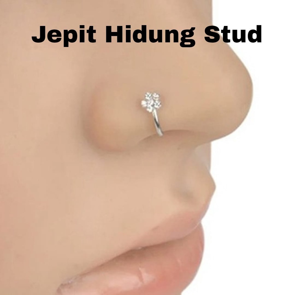 Anting Jepit Hidung Bling Kristal Silver Tanpa Tindik untuk Wanita