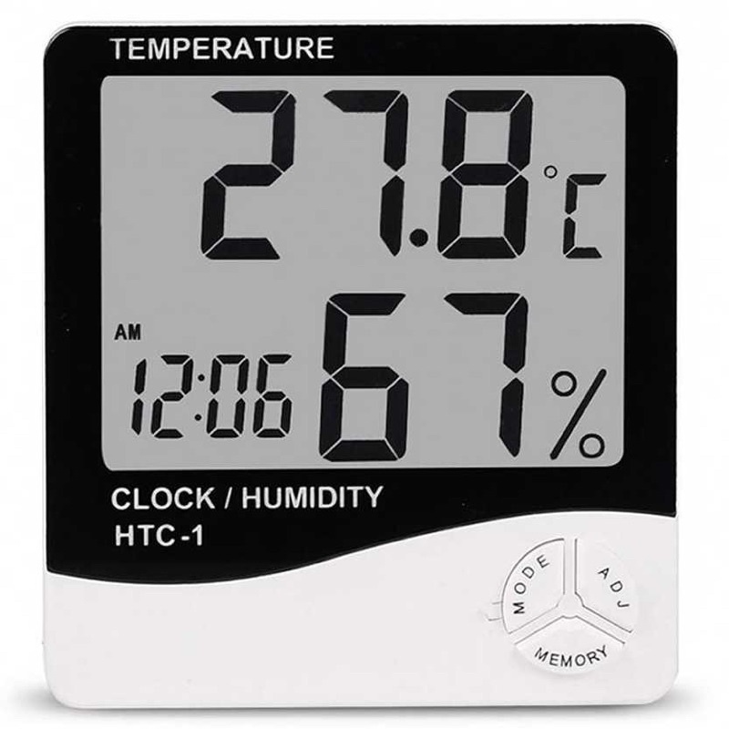 Alat Ukur Pengukur Suhu Udara Ruangan Digital Temperatur Humidity Meter + Clock Calender - HTC-1