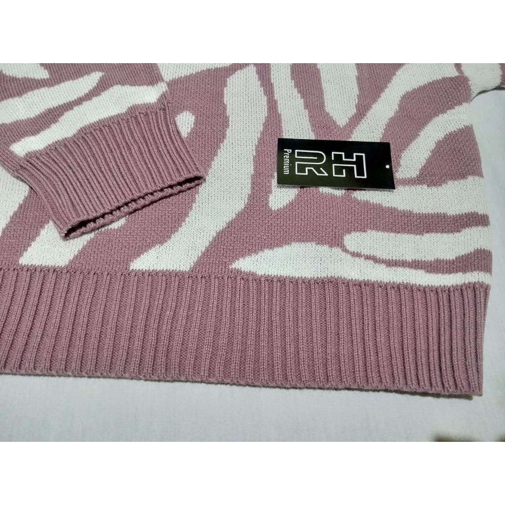 RH - SWEATER BAJU RAJUT CROPTOP CREW NECK MOTIF ZEBRA TEBAL HALUS ORIGINAL