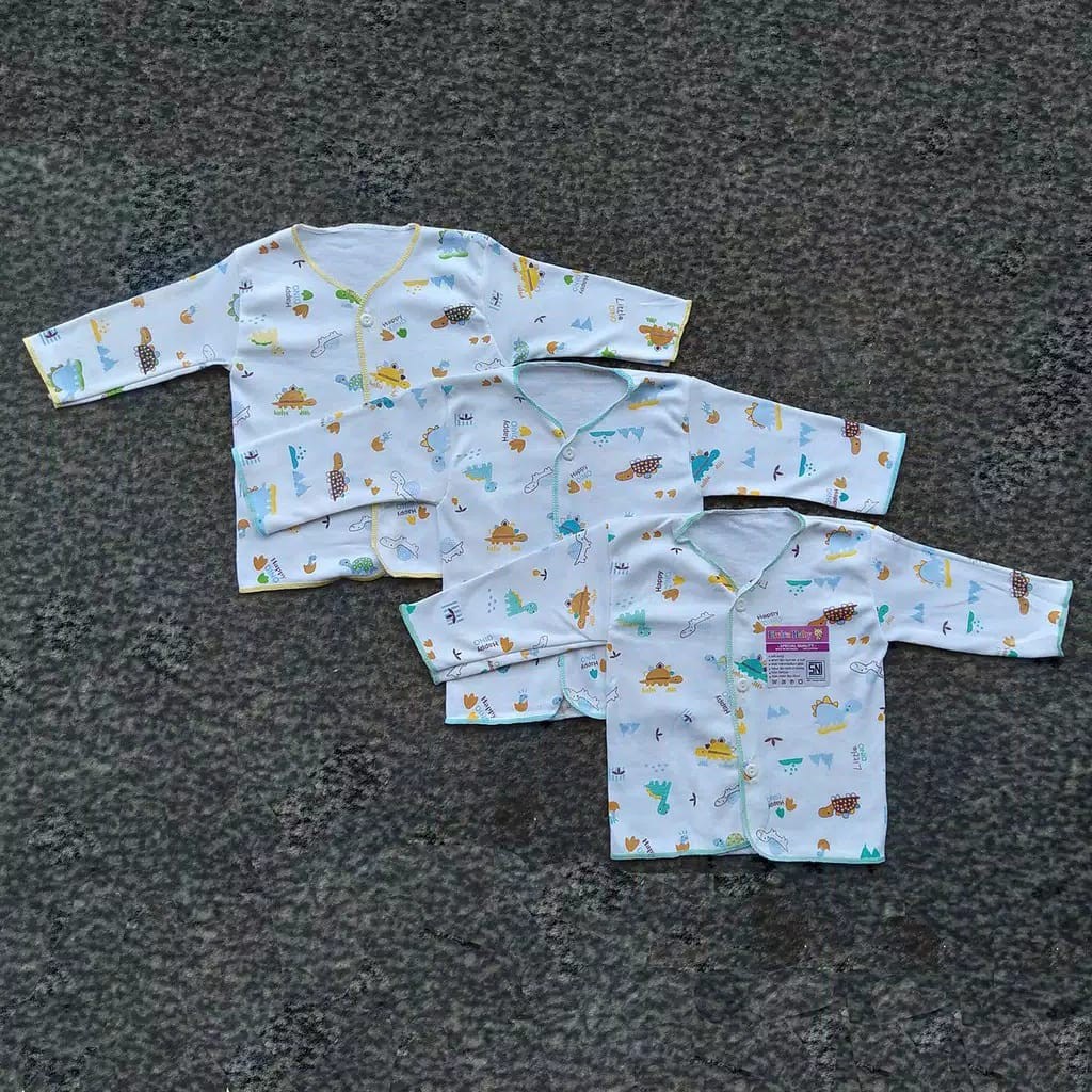 3 Pcs Baju Bayi Lengan Panjang ELVIRA Babyi - Baju Bayi Kancing Depan - Warna Putih