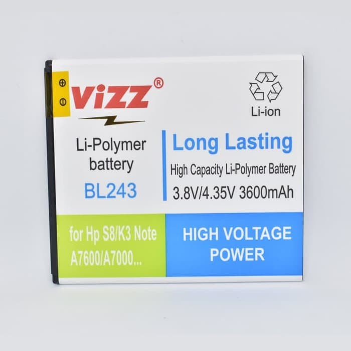 Vizz Double Power Batre Baterai Vizz Lenovo A7000 A7700 Plus K3 Note BL-243 BL243 BL 243