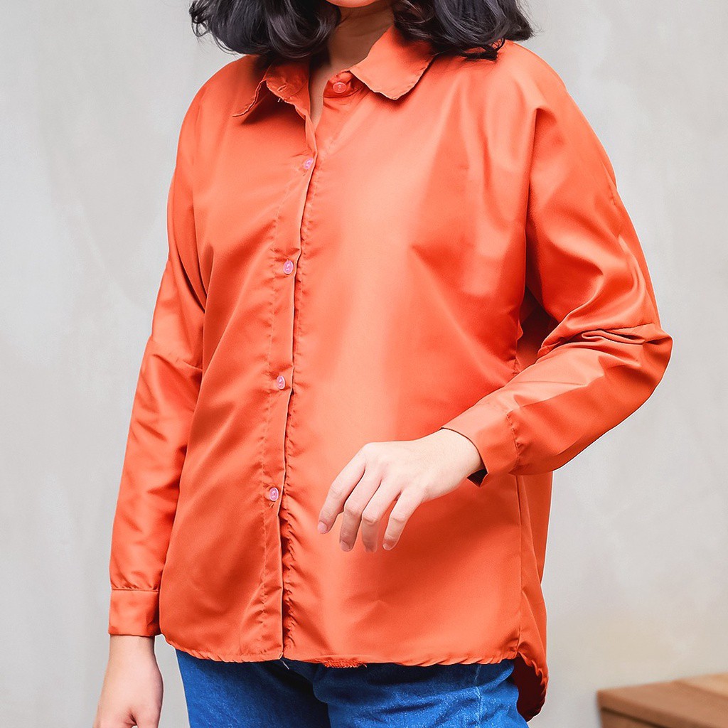 Tq88indonesia Fashion Kemeja Wanita Polos Lengan Panjang / Kem Lugi Batwing Shirt / Baju Kemeja Kerja Wanita Terbaru / Ootd /Hem Cewek / Kem Polos