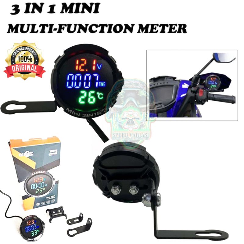 Voltmeter Lunox Original Waterproof Model 3 in 1 / pengukur Aki motor & mobil 3 in 1