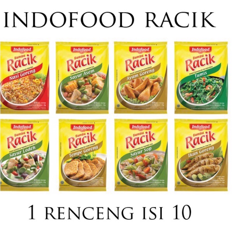 

BUMBU RACIK INDOFOOD sayur asem, sayur sop, tempe goreng, ikan goreng, ayam goreng 1renceng isi 10