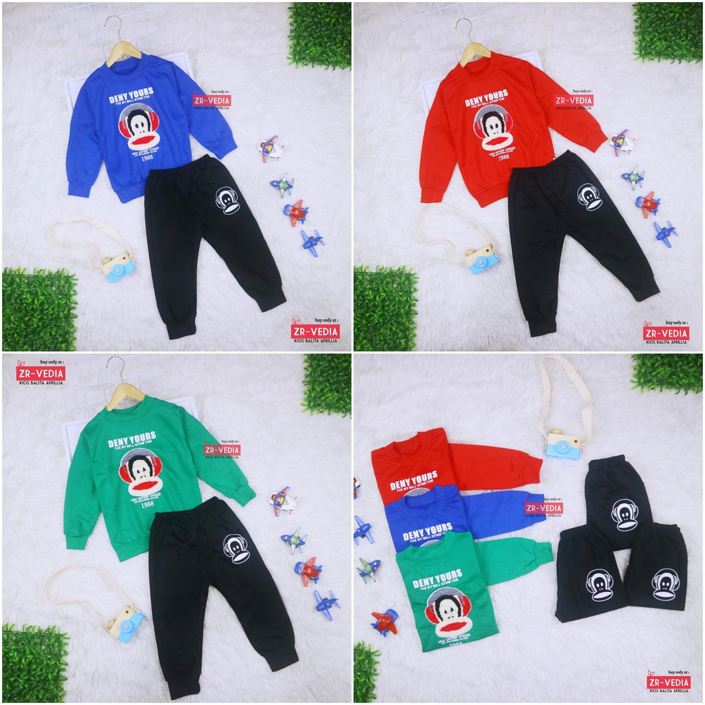 (LAKI) Setelan Ariel Kids 1-5 tahun / Set Sweater Jogger Baju Anak Joger Cowok Bahan Kaos IMPORT