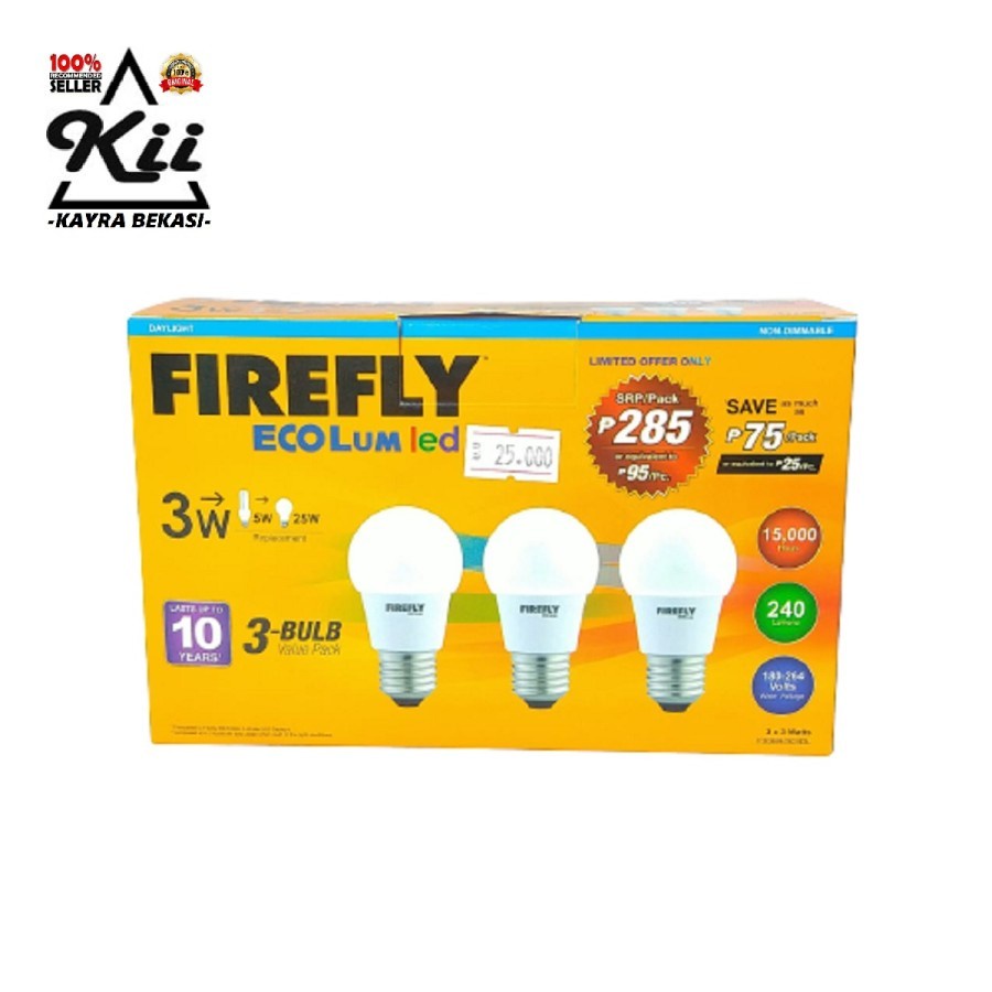 FireFly Value Pack Bohlam Bulb LED Putih 3pcs - Lampu Bohlam LED 3W