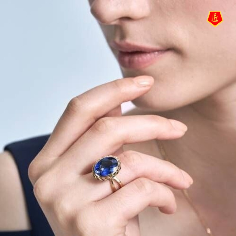 [Ready Stock]Elegant Graceful Gold Inlaid Sapphire Ring