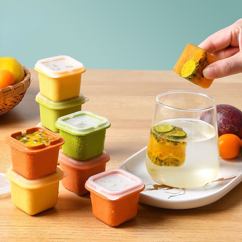 6pcs Cetakan Es Batu Bentuk Kotak Besar Dengan Tutup Untuk Jus Cocktail